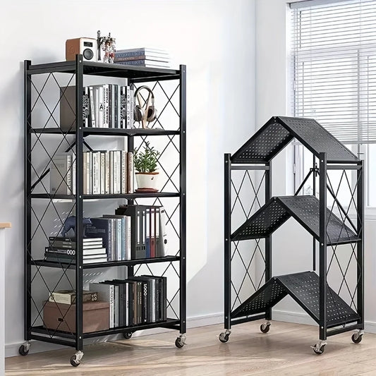 Heavy Duty Foldable Metal Storage Rack On Wheels For Garage Kitchen