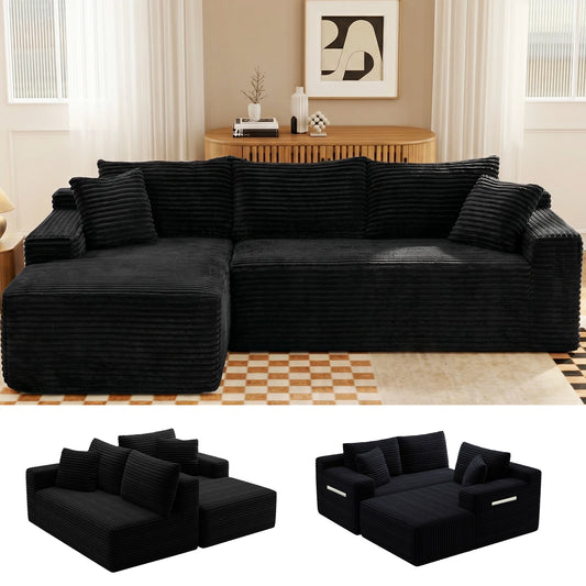 Cloud Modular Sectional Corduroy Sofa With L-Shape Chaise No Assembly Deep Seat Corner Couch
