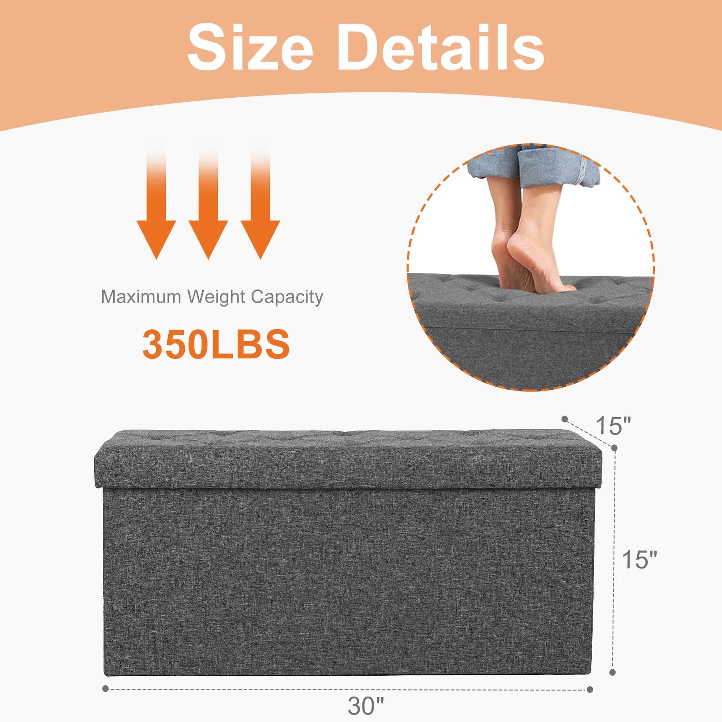 JHK Folding Storage Ottoman Bench With Hidden Storage