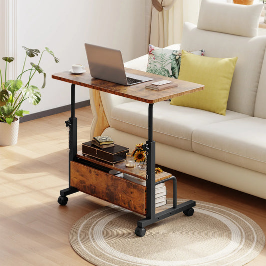 JHK Adjustable Height Mobile Standing Computer Desk With Locking Wheels