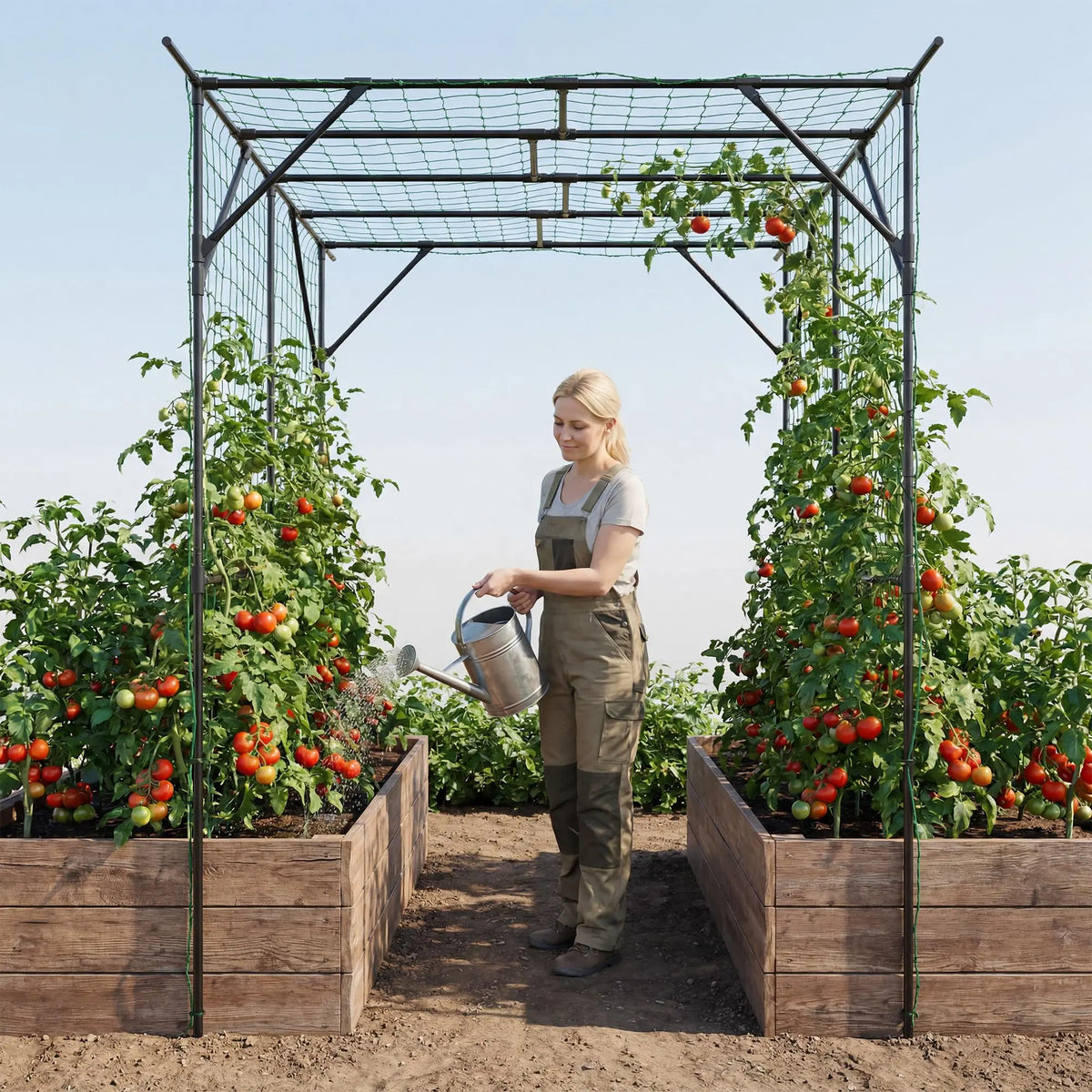 HiMiss Metal Garden Arch Trellis With Netting For Plants