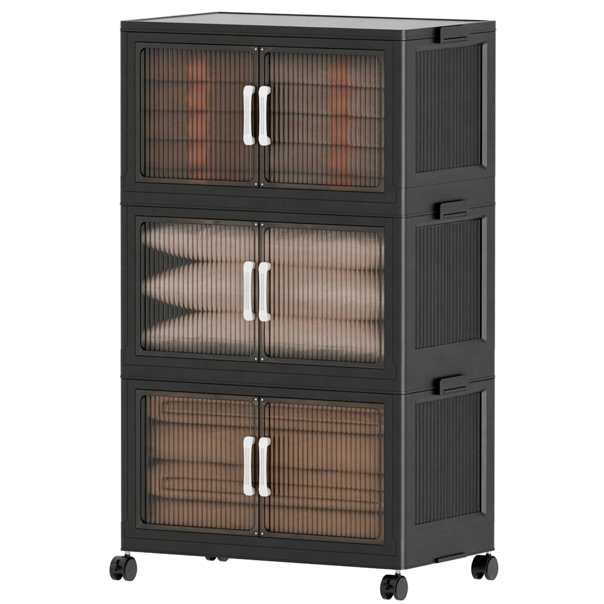 Foldable Plastic Storage Cabinet with Wheels and Double Doors