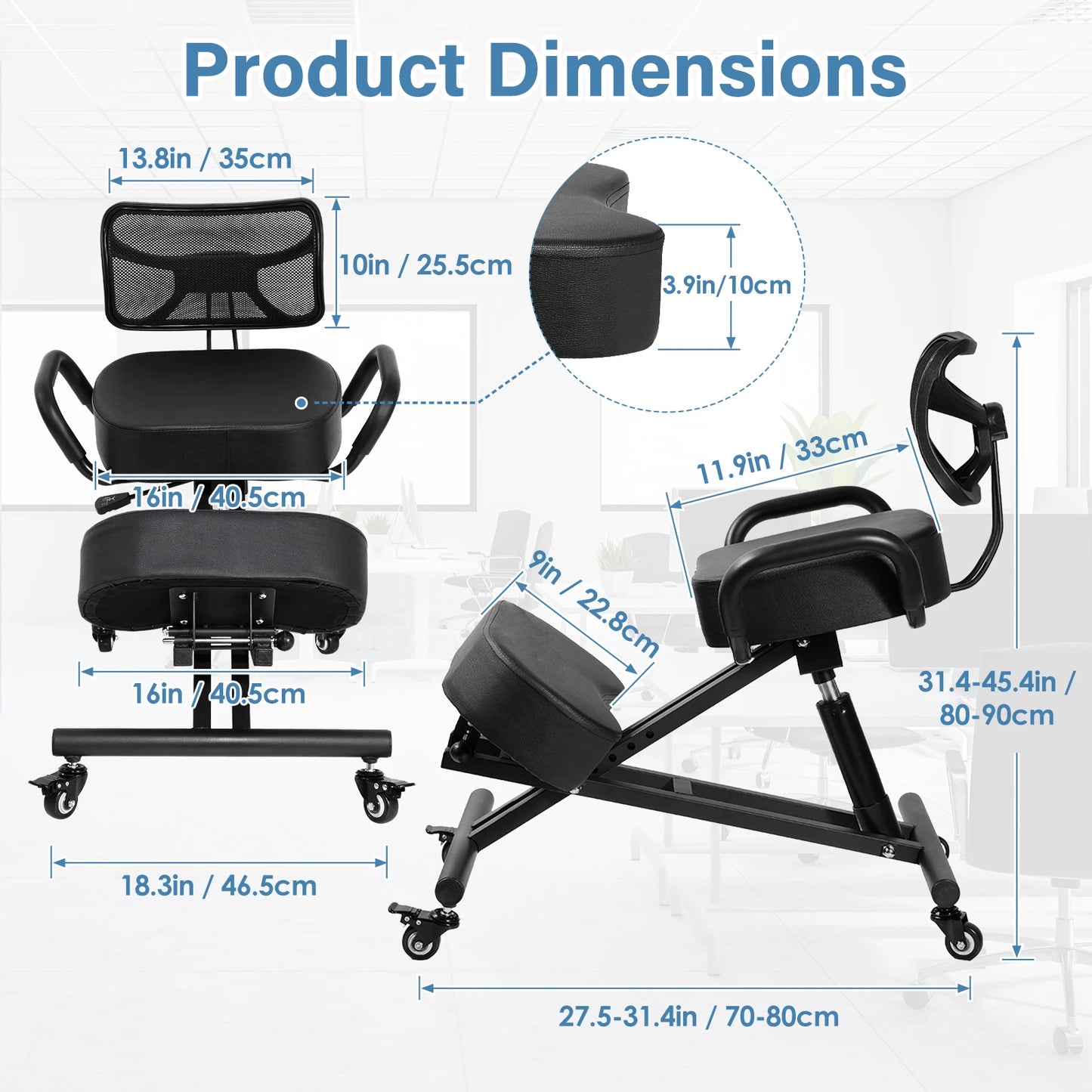 Height Adjustable Ergonomic Kneeling Chair With Back Support