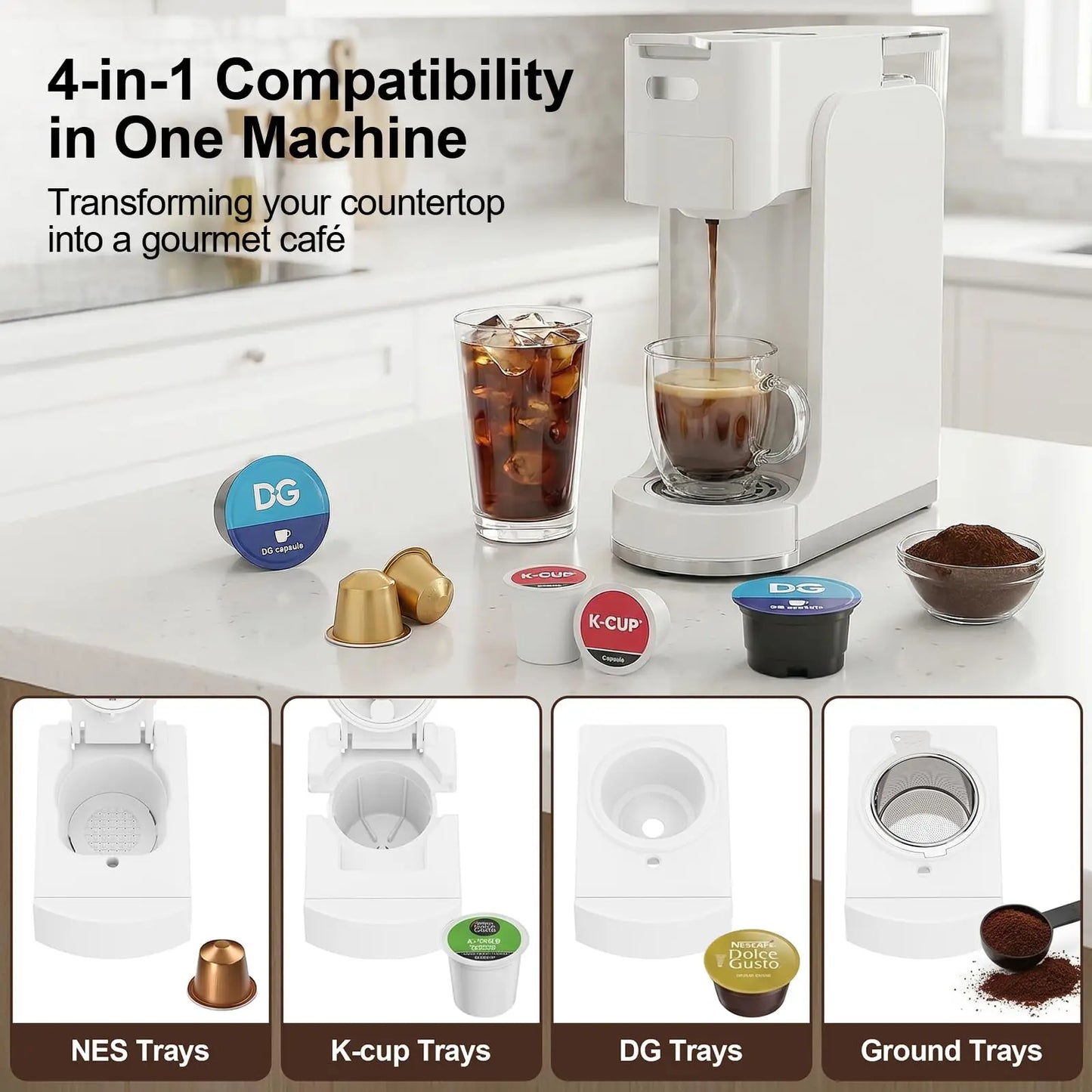 4 In 1 Customizable Brew Single Serve Espresso Coffee Maker