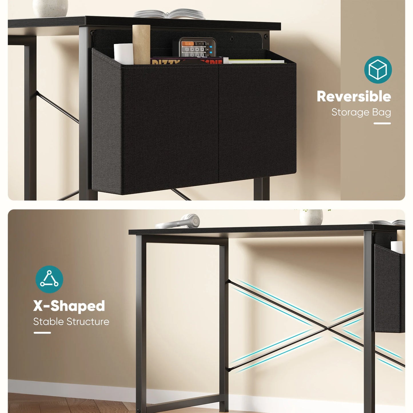 JHK Computer Office Desk With Storage And Metal Frame