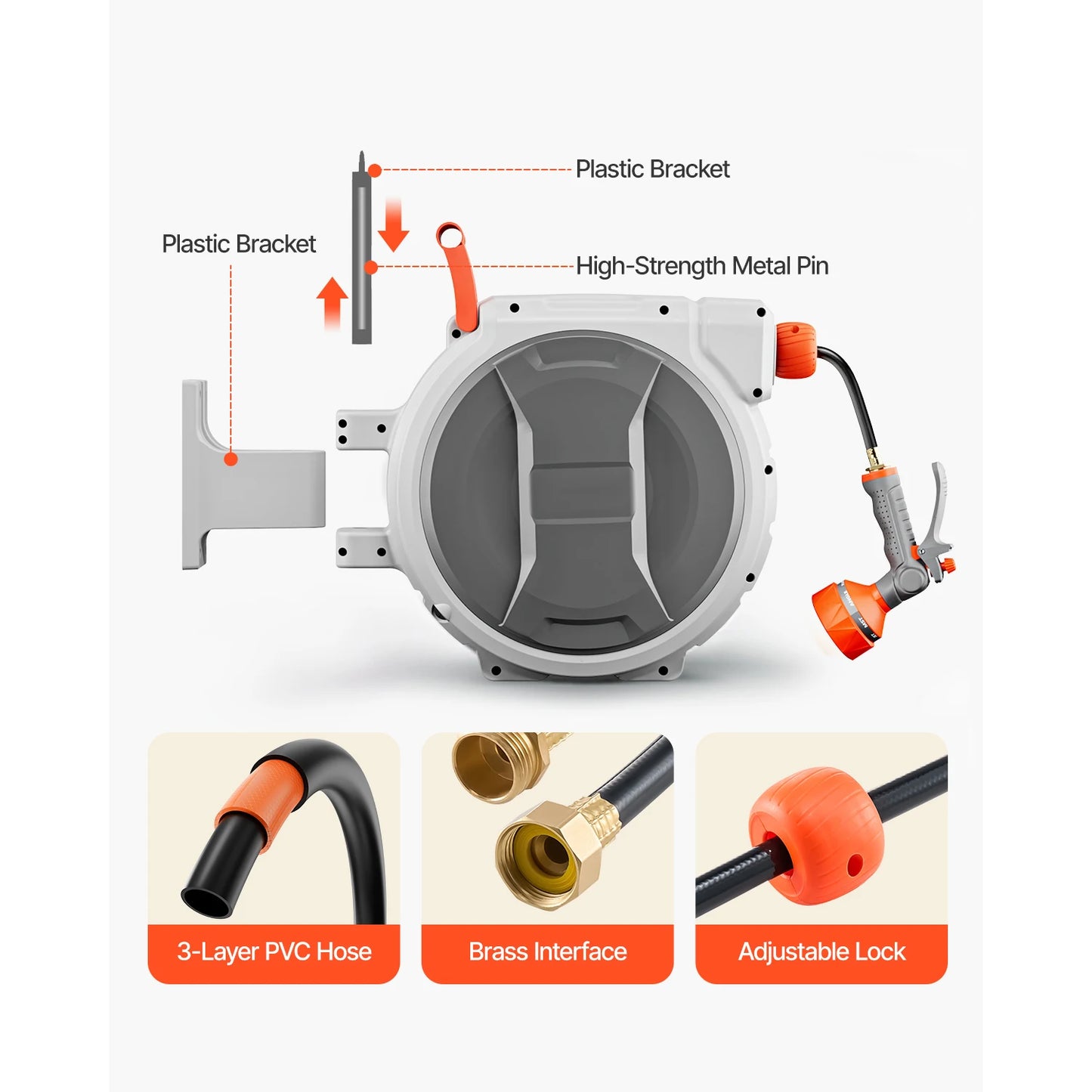 SucceBuy Retractable Garden Hose Reel With 9 Pattern Nozzle