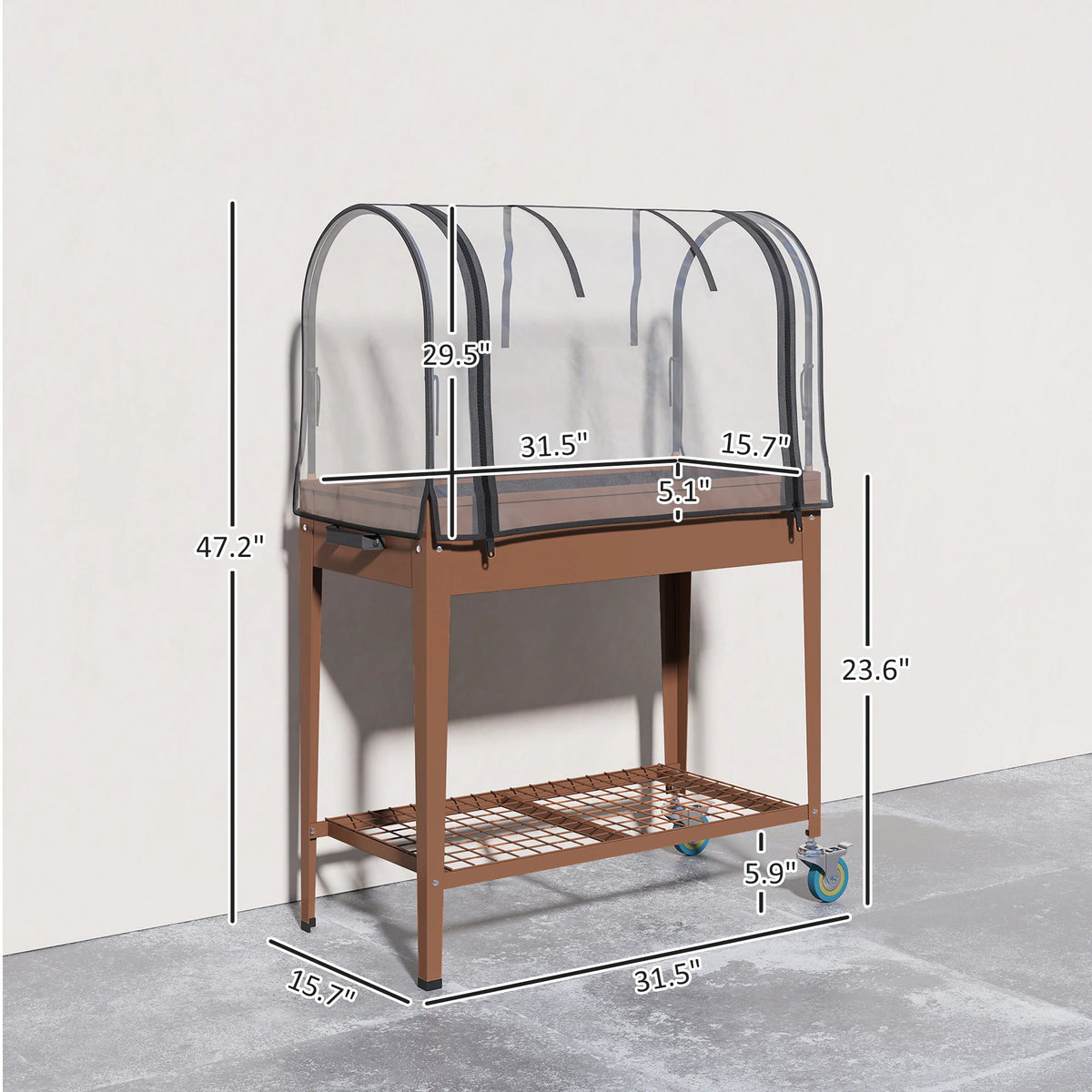 Outsunny Mobile Raised Garden Bed With Greenhouse Cover And Shelf