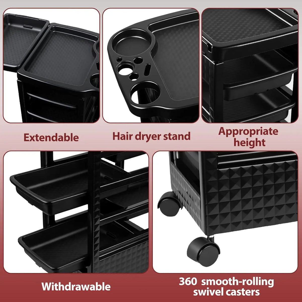 Professional Salon Rolling Storage Cart For Cosmetics Makeup Supplies