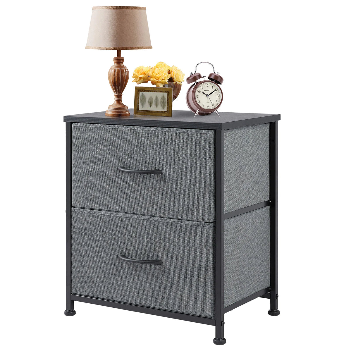 JHK Nightstand Bedside Table With Fabric Drawers