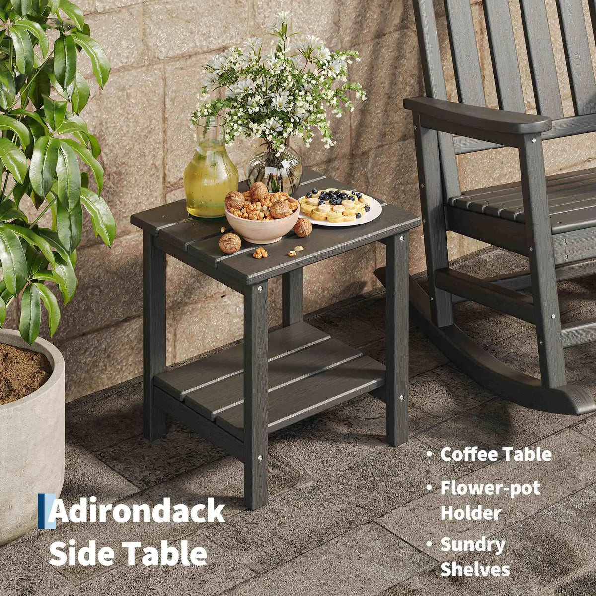 HDPE Outdoor Rocking Chairs Set of 2 With Side Table