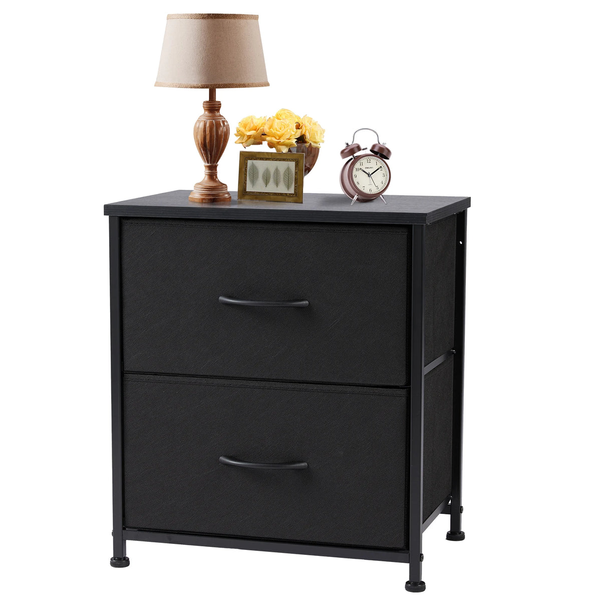 JHK Nightstand Bedside Table With Fabric Drawers