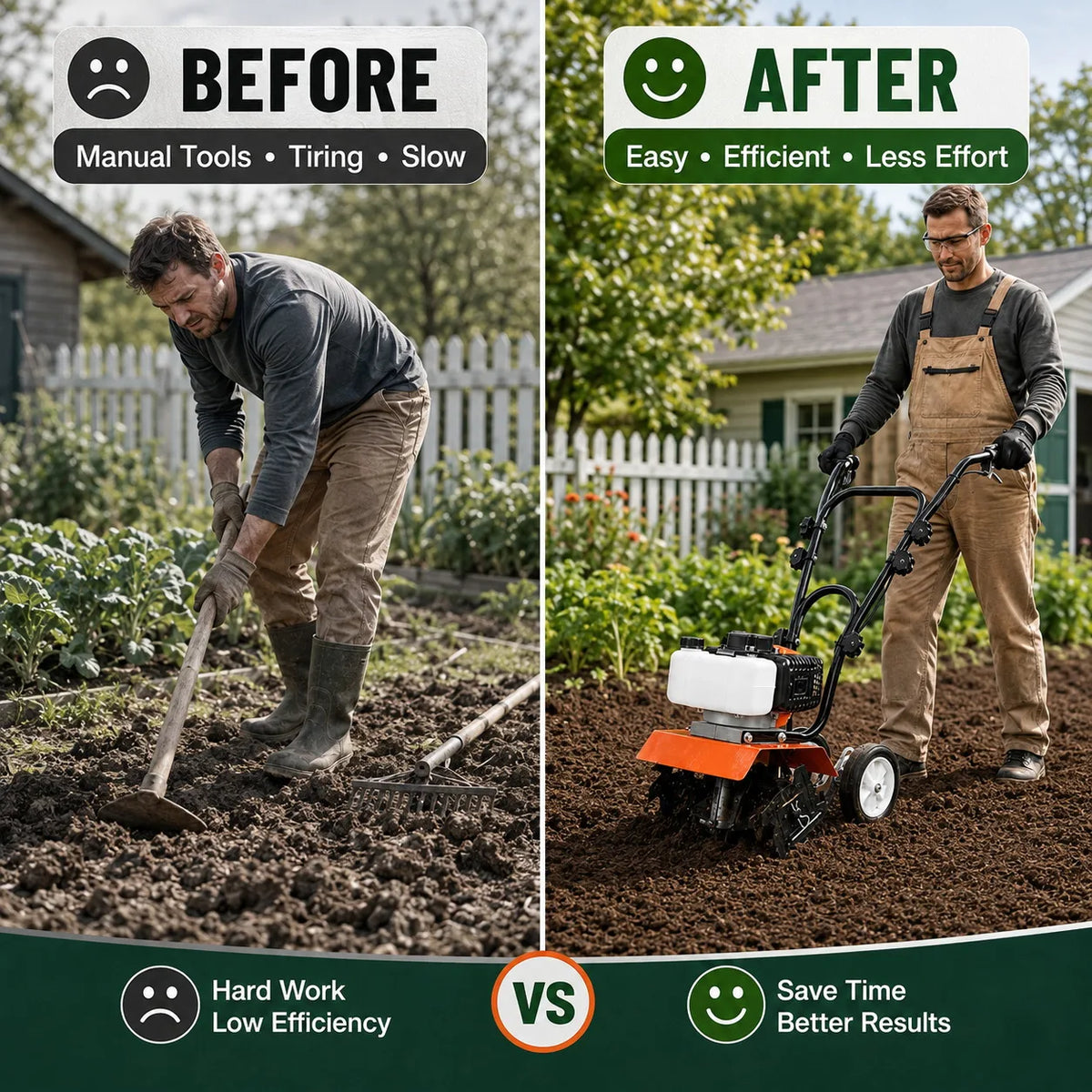 Gas Powered Tiller Cultivator With Adjustable Steel Tines