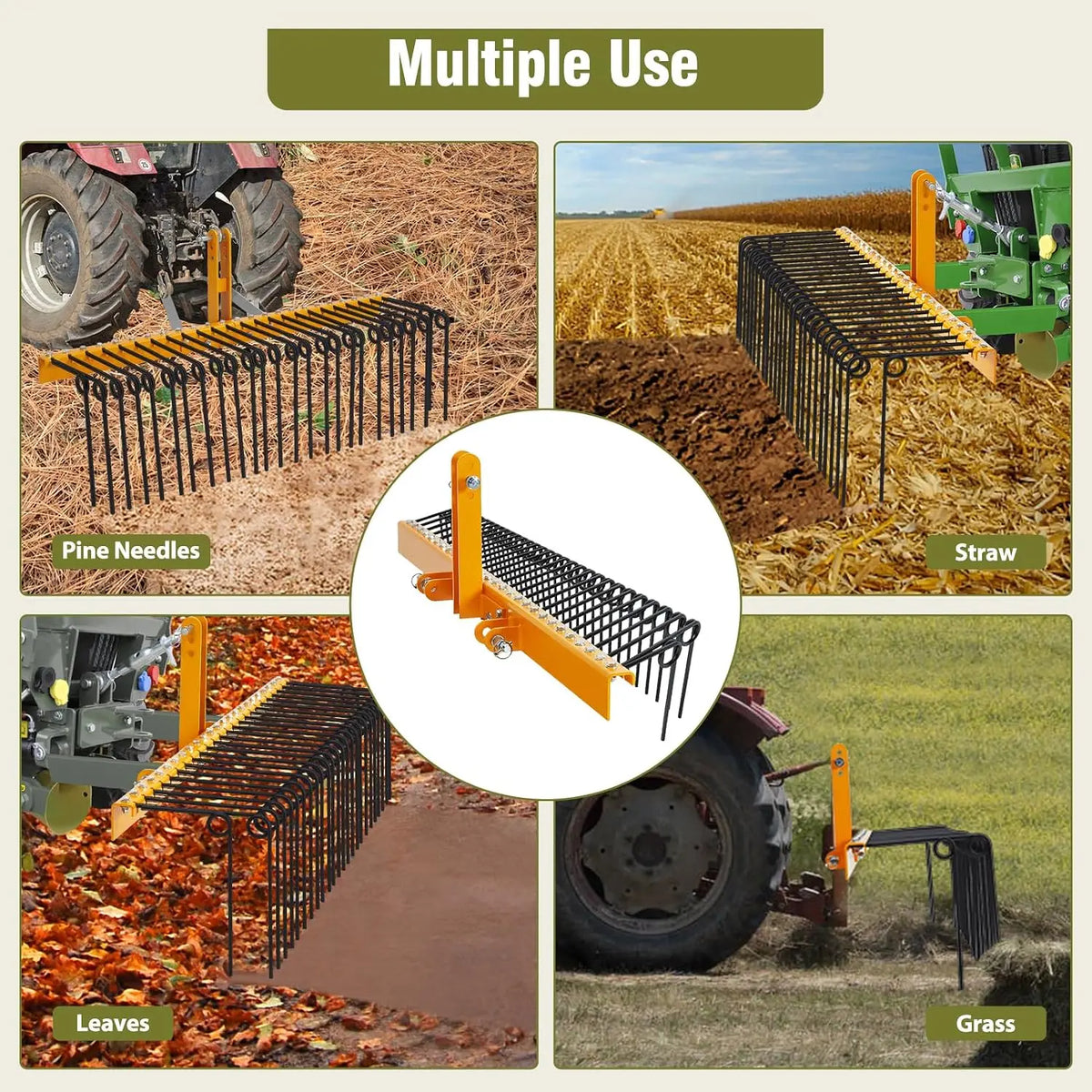 30 Spring Steel Fence Rake 3 Point Tractor Hitch Fit