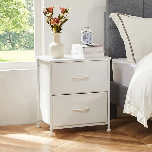 JHK Nightstand Bedside Table With Fabric Drawers