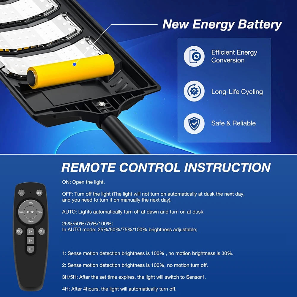 Solar LED Motion Sensor Waterproof Outdoor Garden Street Lamp
