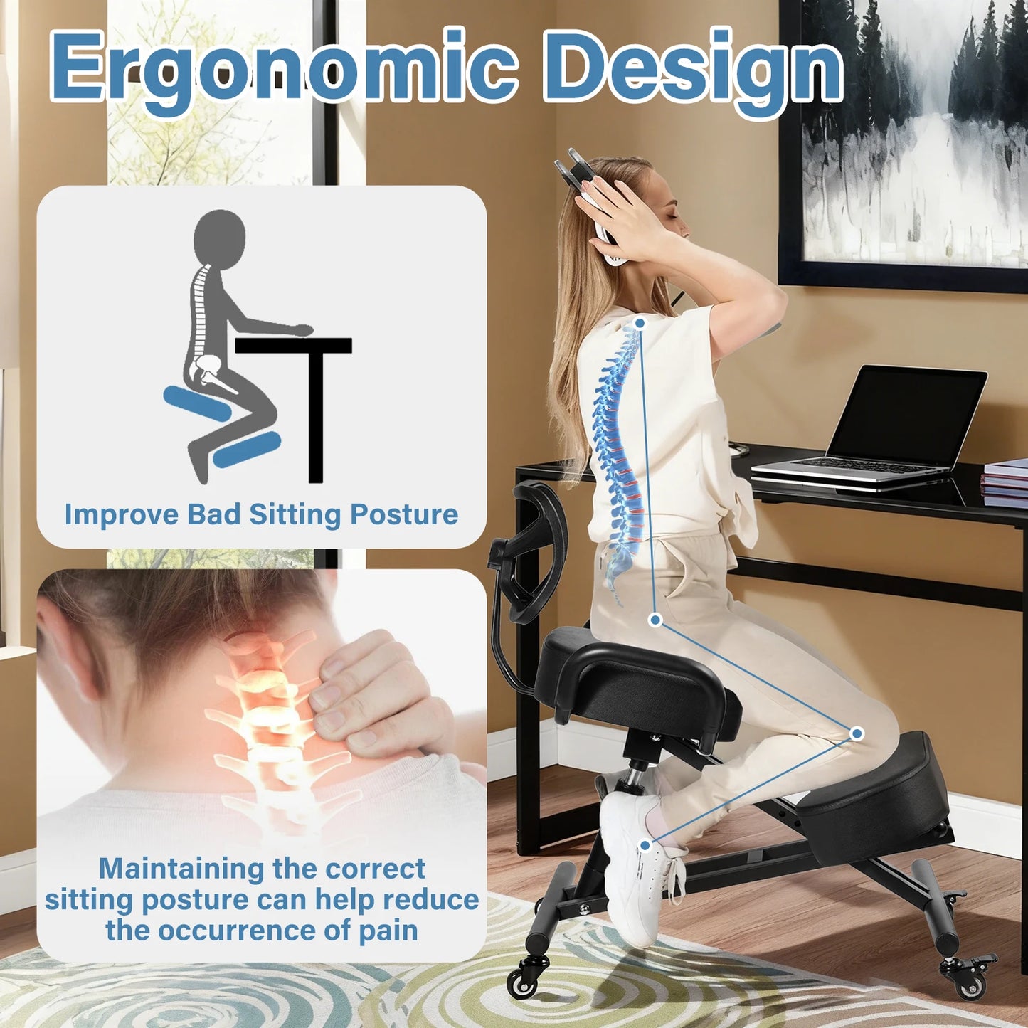 Height Adjustable Ergonomic Kneeling Chair With Back Support