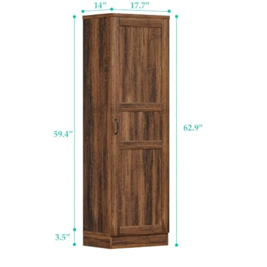 Double Door Pantry Cabinet with Shelves and Solid Wood Panels