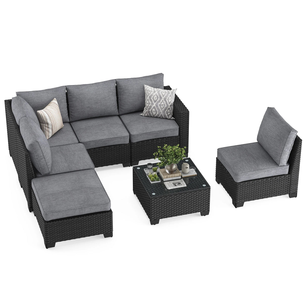 Soohow Patio Sectional Sofa Set With Ottoman Furniture Stain Resistant