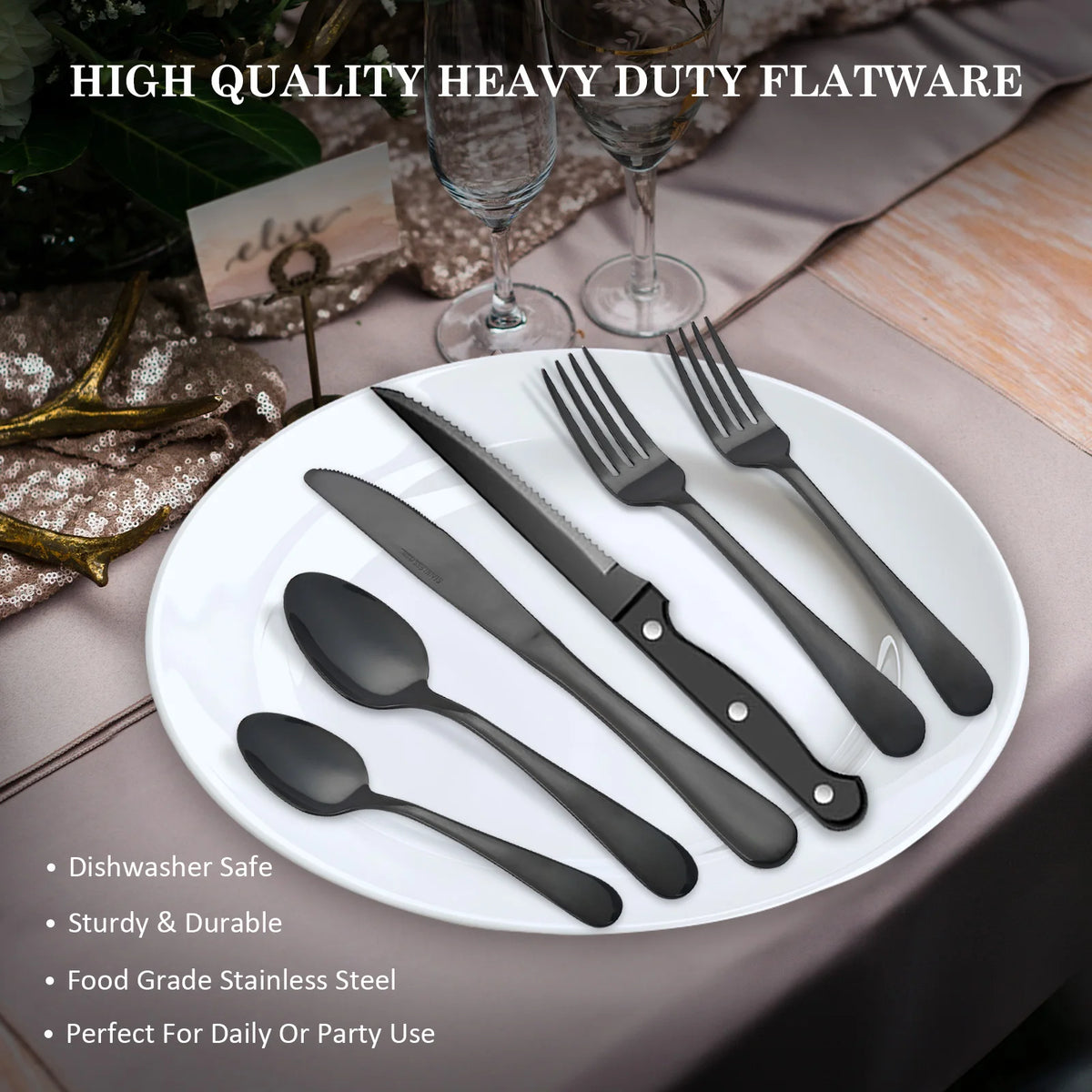 HANSMART Stainless Steel Flatware Set Mirror Polished Dishwasher Safe
