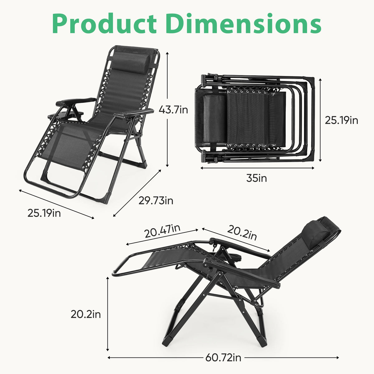 JHK Zero Gravity Recliner Portable Folding Outdoor Lounge Chair