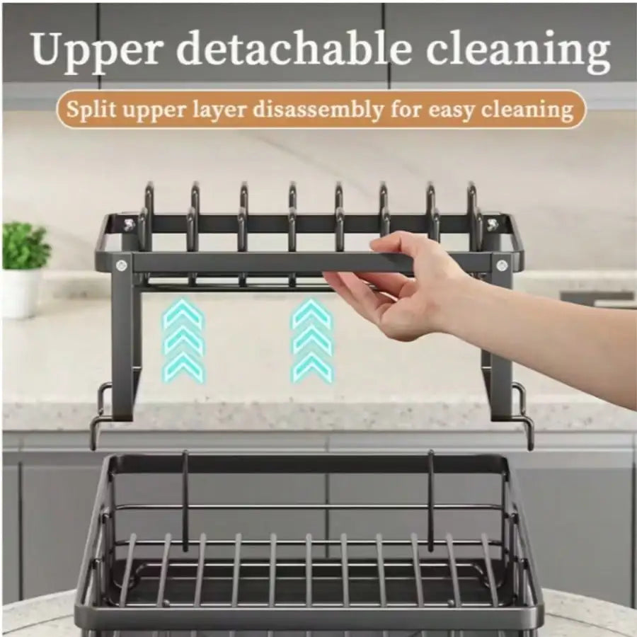 Carbon Steel Double Layer Cutlery Rack Kitchen Drainer Utensil Holder