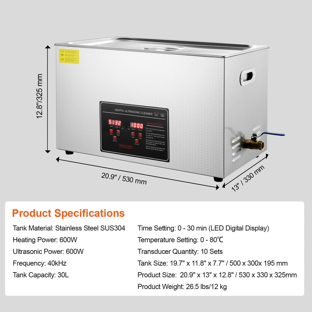 SucceBuy Portable Ultrasonic Cleaner Stainless Steel Digital Cleaning Machine