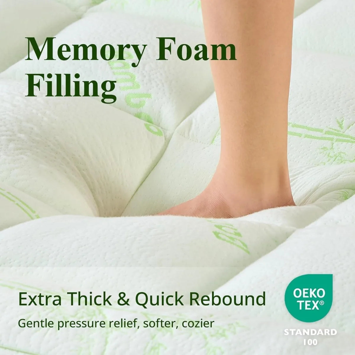 Cooling Memory Foam Mattress Topper With Ultra Soft Bamboo Pillow Top