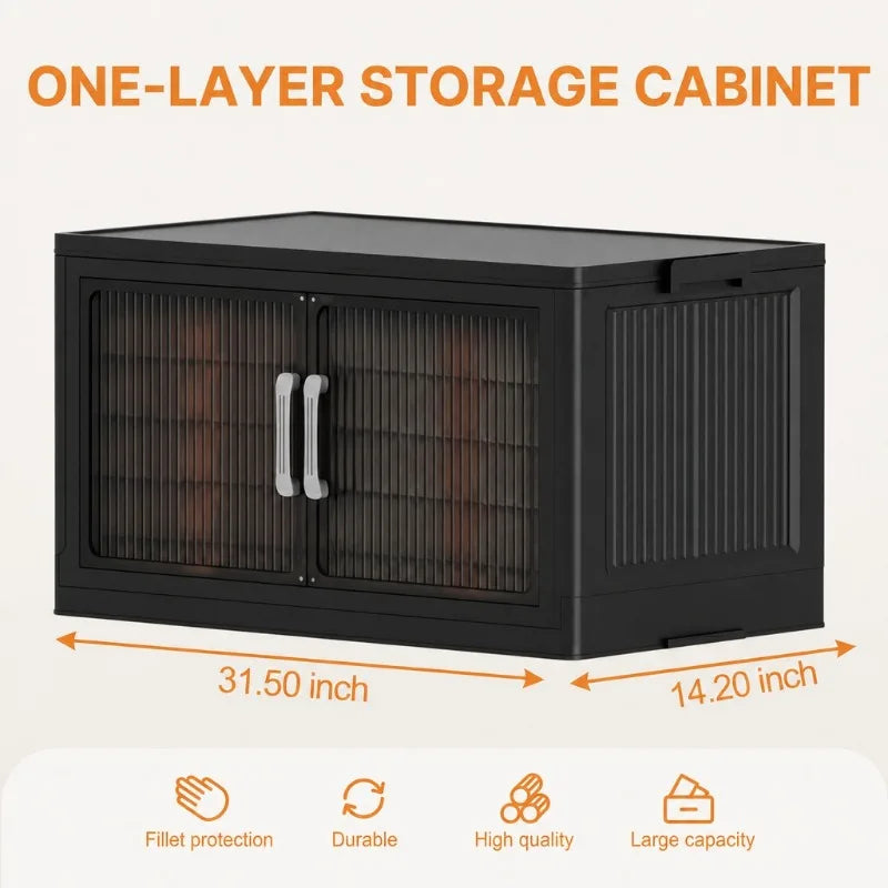 Foldable Plastic Storage Cabinet with Wheels and Double Doors