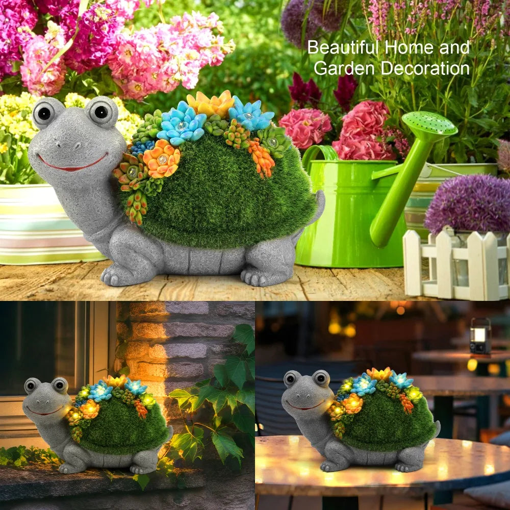 Solar Hand Painted Garden Turtle Statue Outdoor Decor
