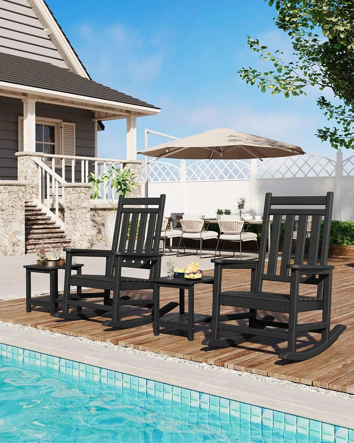 HDPE Outdoor Rocking Chairs Set of 2 With Side Table