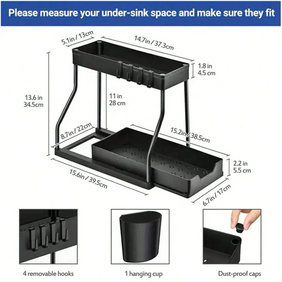 Metal Under Sink Pull Out Cabinet Storage Organizer With Drawer