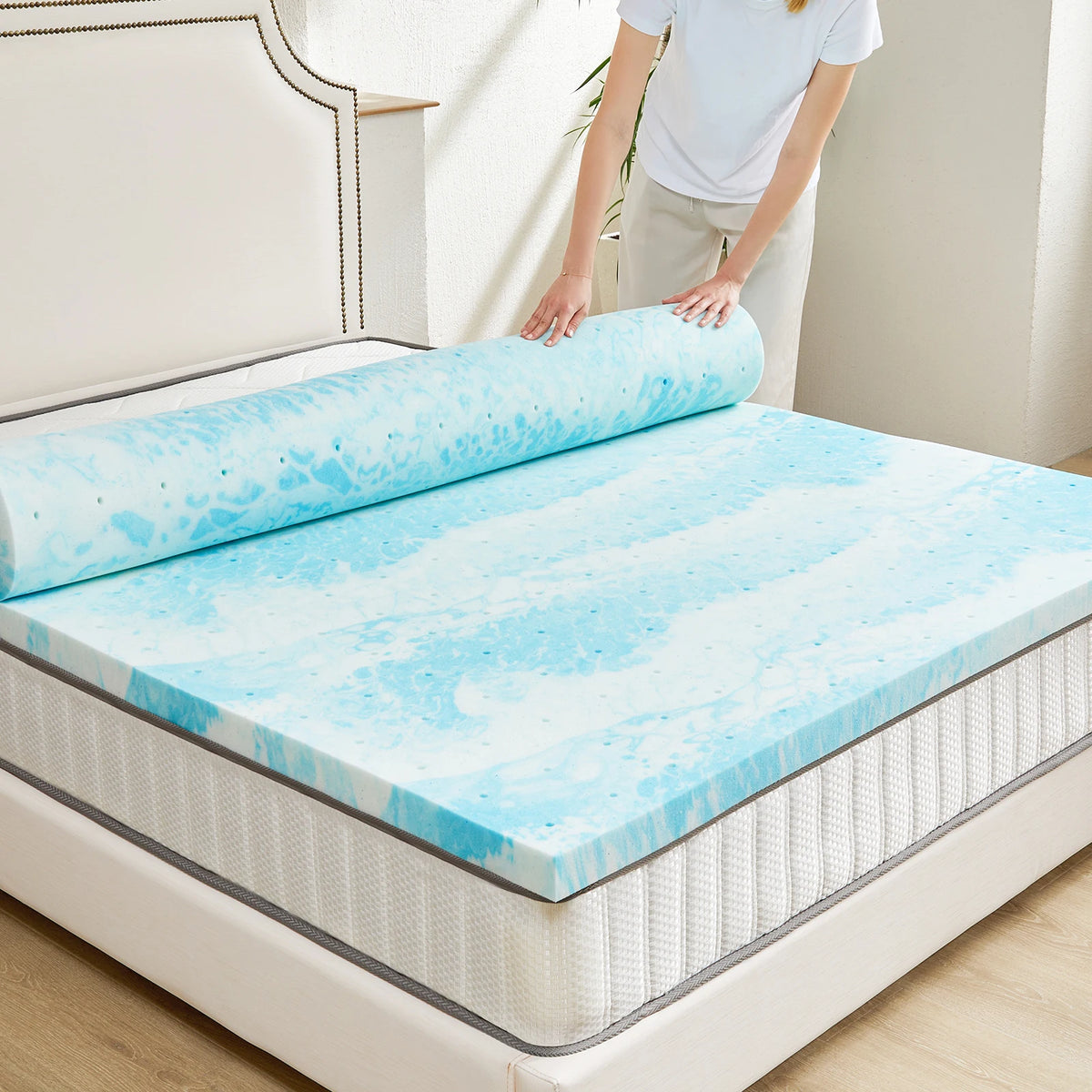 JHK Memory Foam Mattress Topper Gel Cooling Breathable Bed