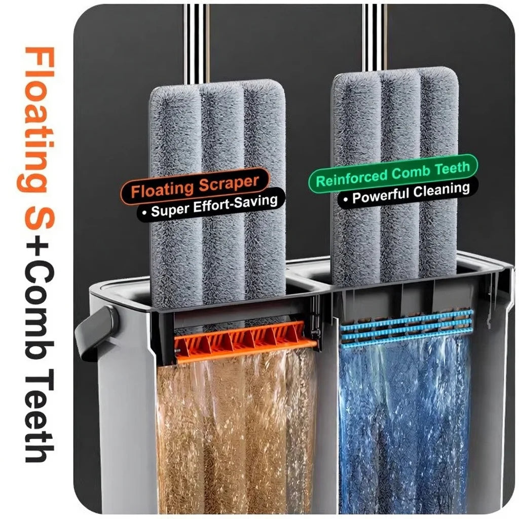 Joybos Self-Wringing Mop Bucket Set With Hair Scraper and Pads