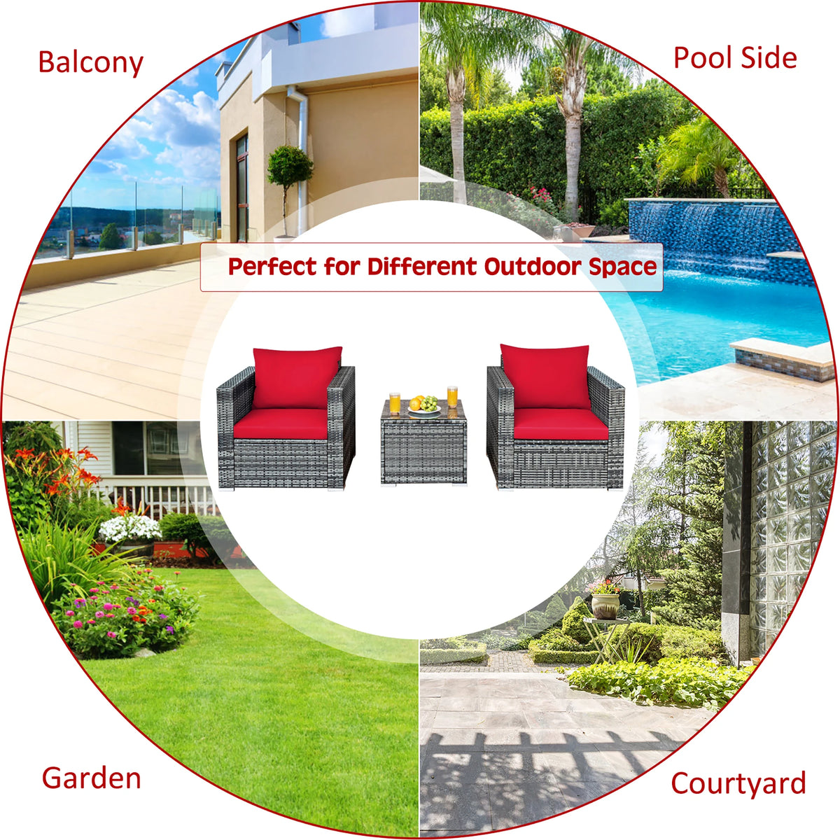 HOMASIS 3 Piece Patio Rattan Bistro Set With Cushioned Sofa Chairs Table