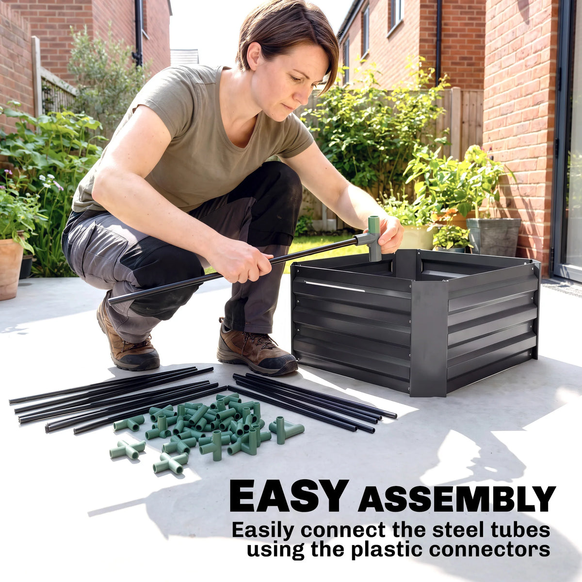 Outsunny Galvanized Raised Garden Bed with Tomato Cage and Ventilation