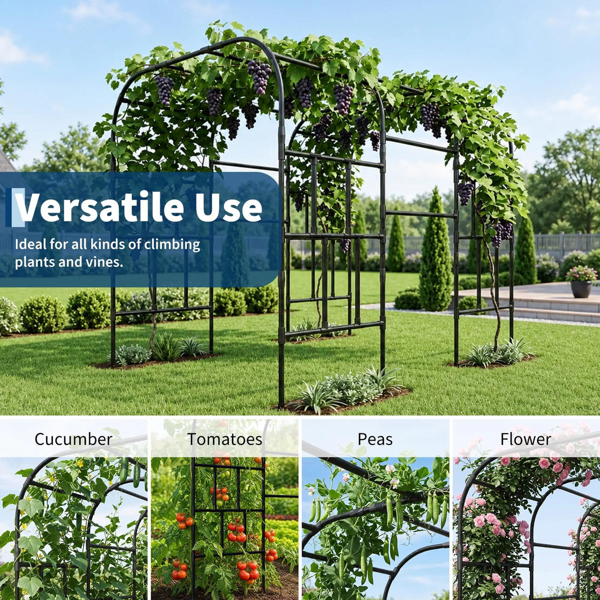Rustproof Steel Garden Arch Trellis Climbing Plant Support Arbor
