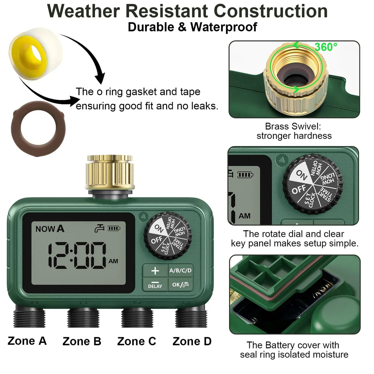 Automatic 4 Zone Programmable Garden Sprinkler Timer For Irrigation