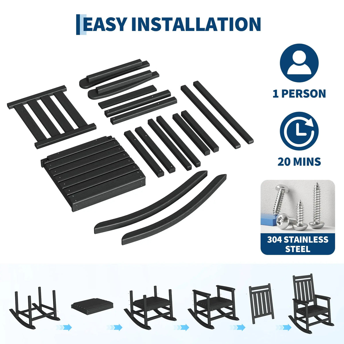 HDPE Outdoor Rocking Chairs Set of 2 With Side Table