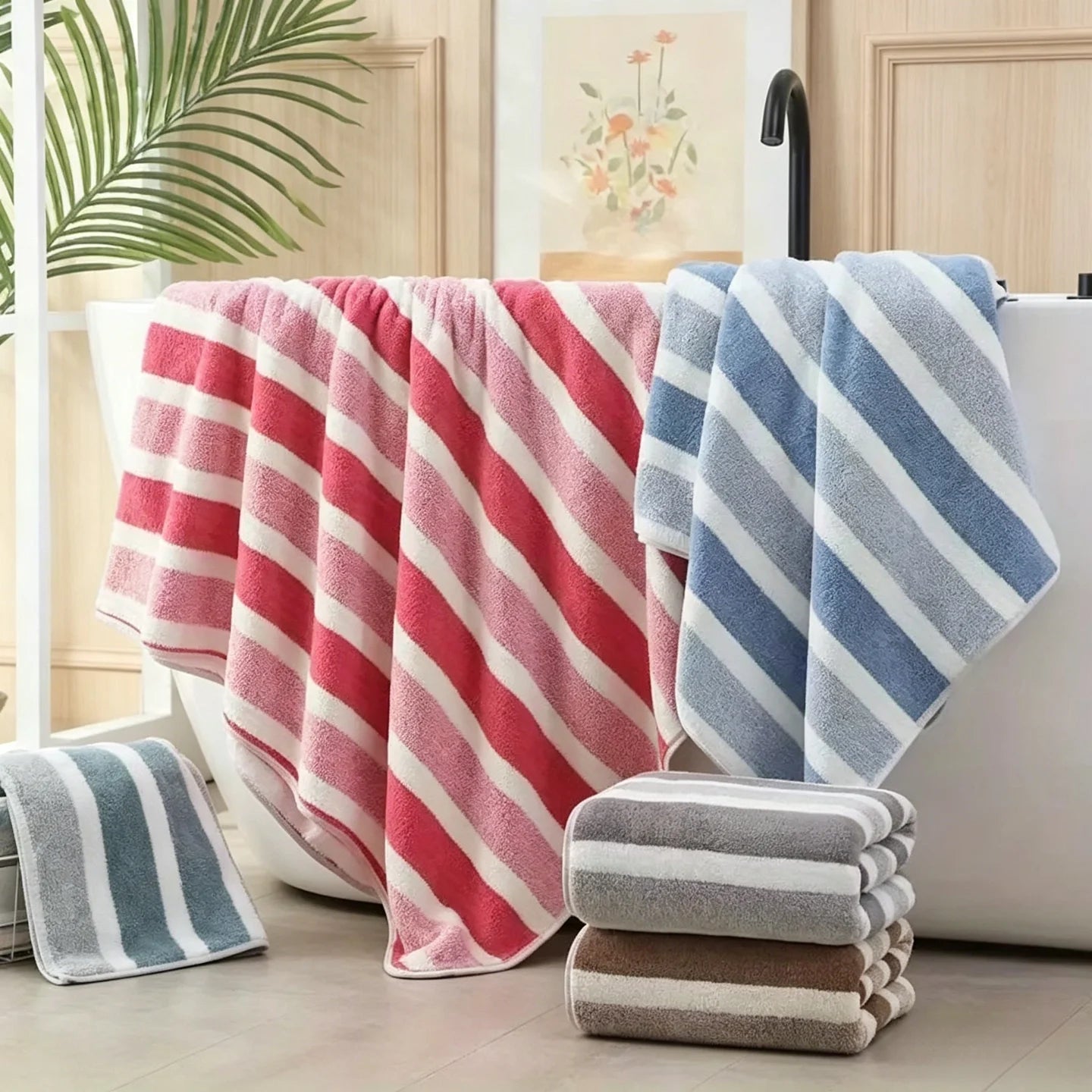 Ultra Absorbent Polyester Towel Set For Bathroom Spa