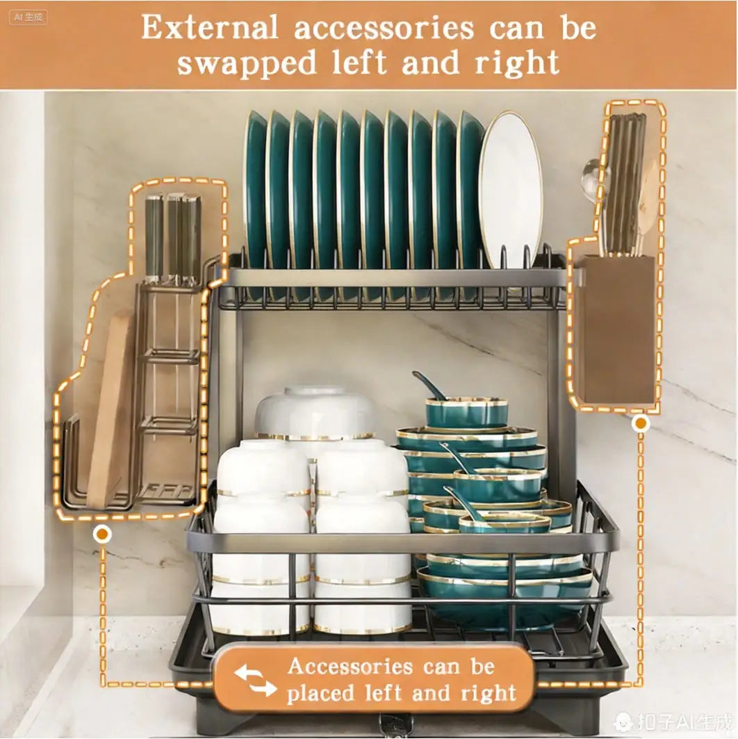 Carbon Steel Double Layer Cutlery Rack Kitchen Drainer Utensil Holder