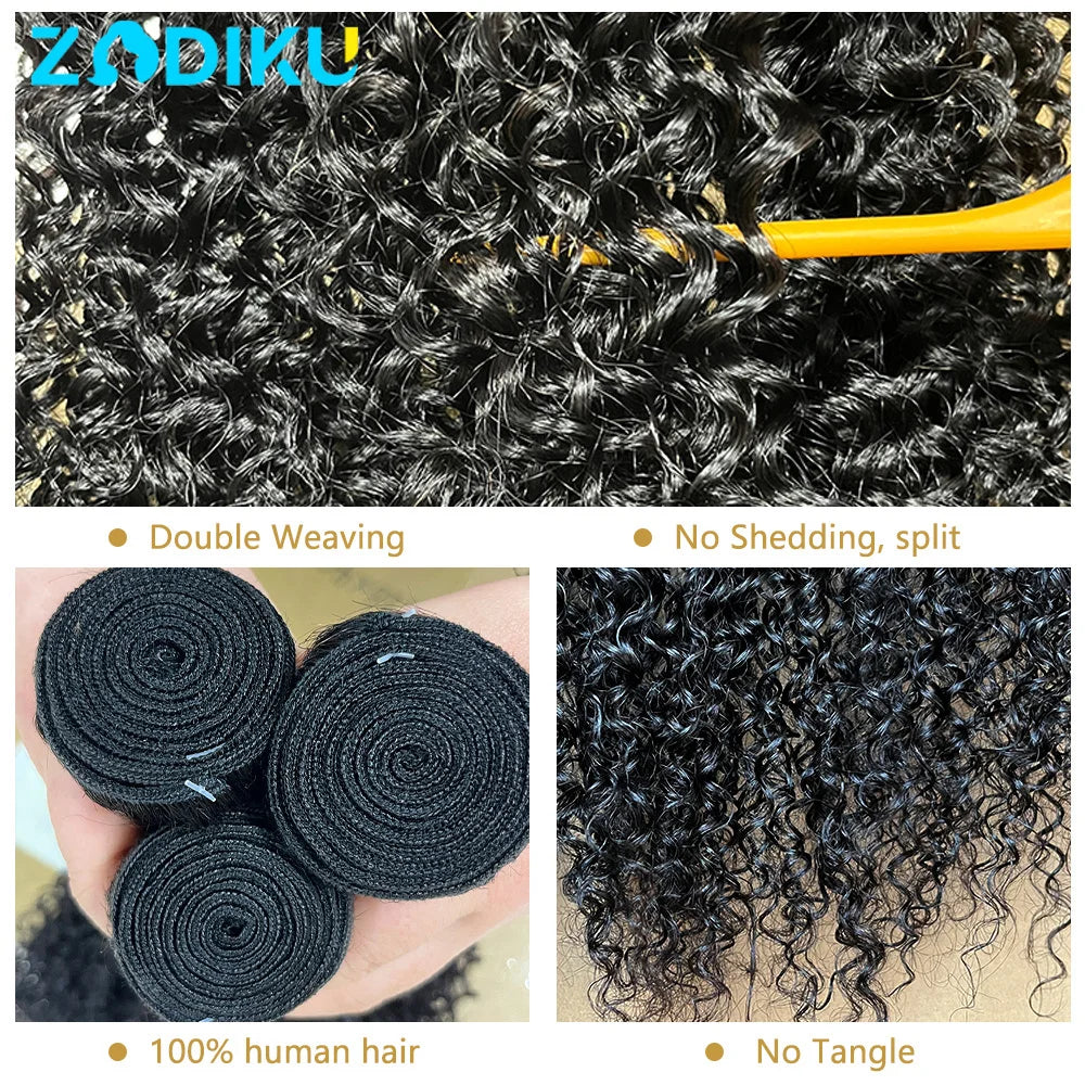 ZIDIKU Kinky Curly Human Hair Bundles With Closure