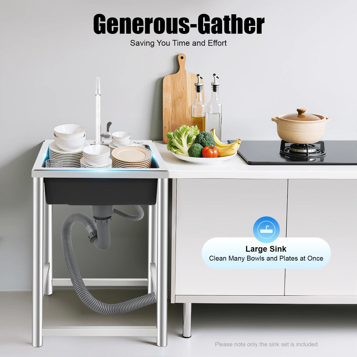 Commercial Stainless Steel Freestanding Utility Sink With Faucet For Kitchen