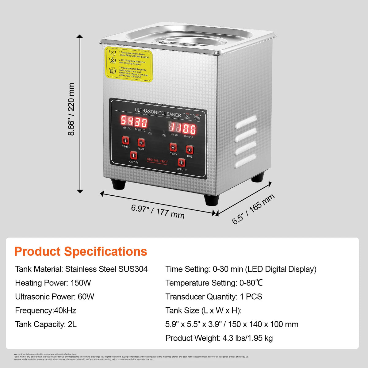 SucceBuy Portable Ultrasonic Cleaner Stainless Steel Digital Cleaning Machine