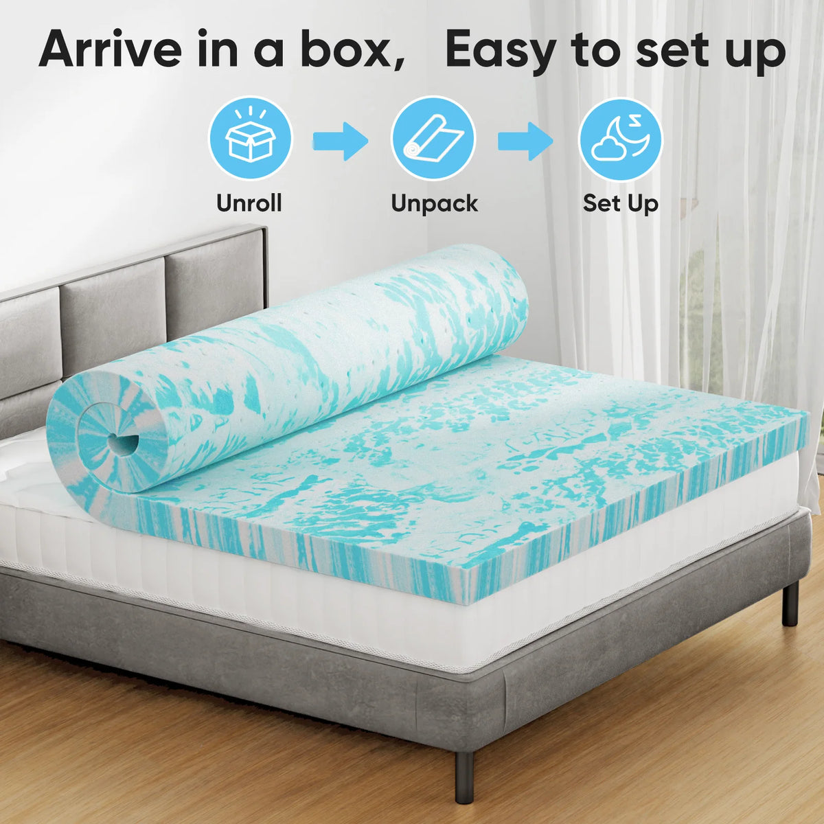 JHK Memory Foam Mattress Topper Gel Cooling Breathable Bed