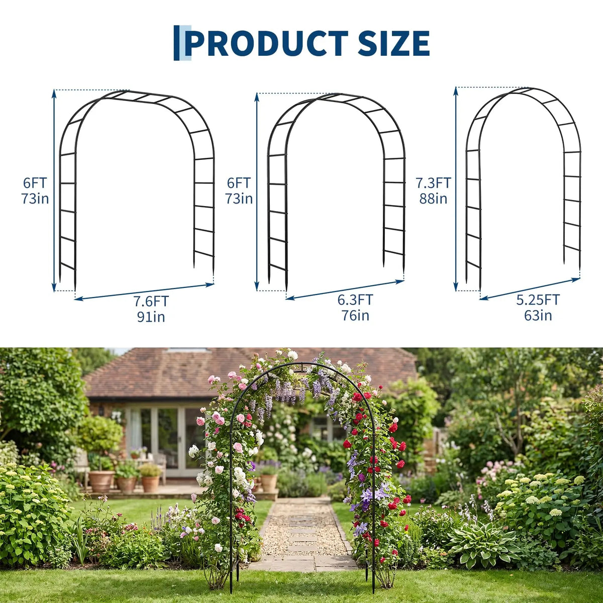Himiss Heavy Duty Steel Garden Arch Trellis Plant Support