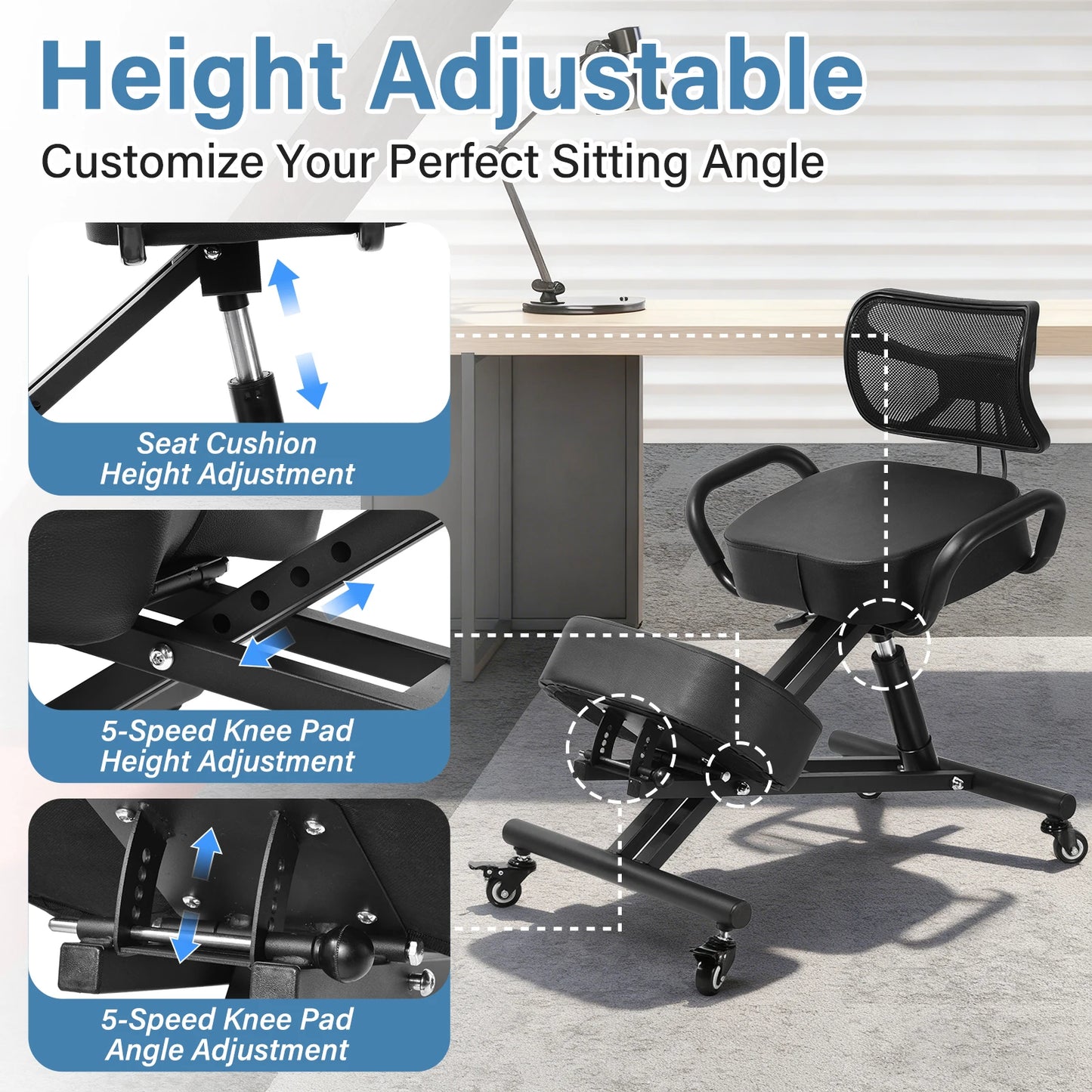 Height Adjustable Ergonomic Kneeling Chair With Back Support