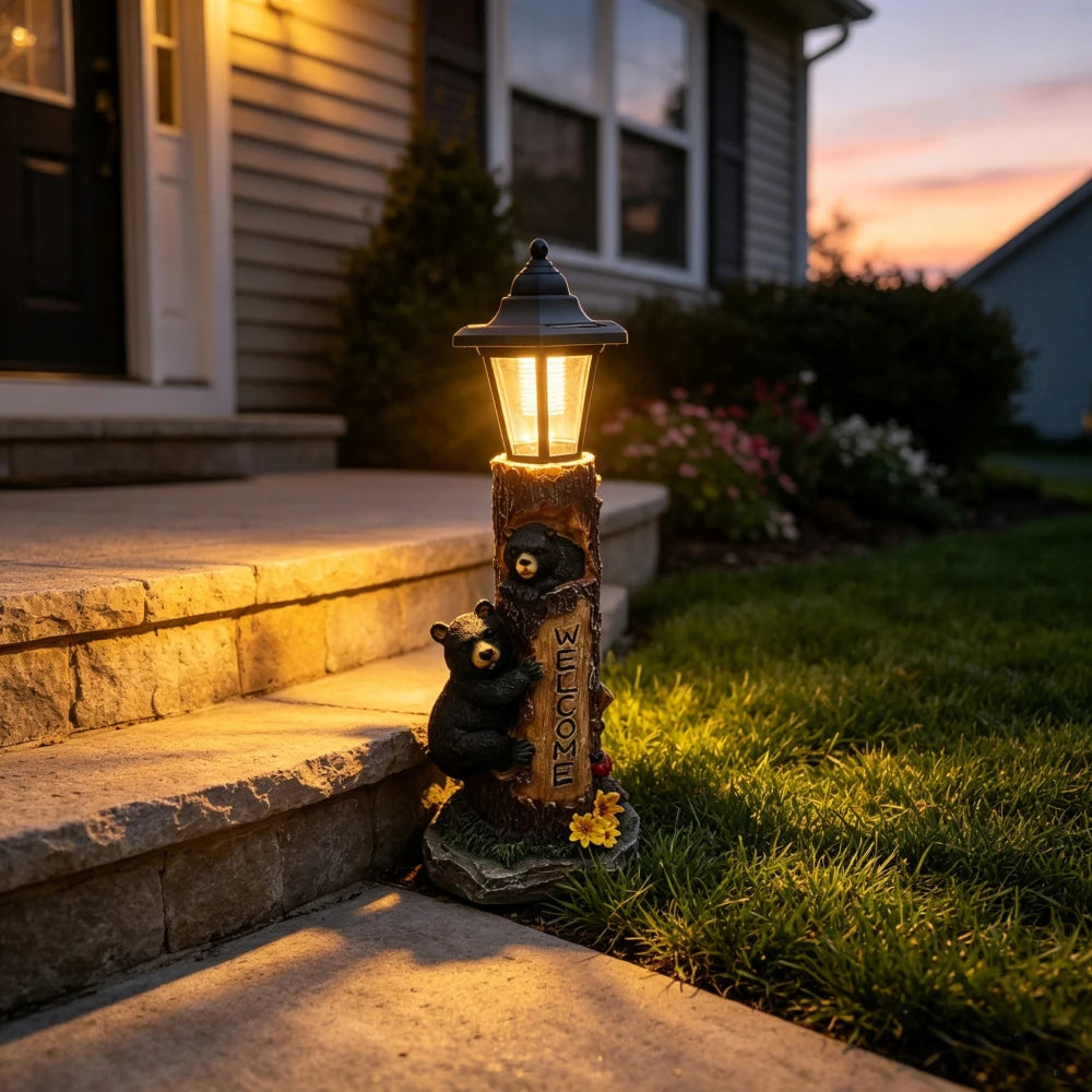 Outdoor Solar Powered Bear Statue Garden Decoration Lights