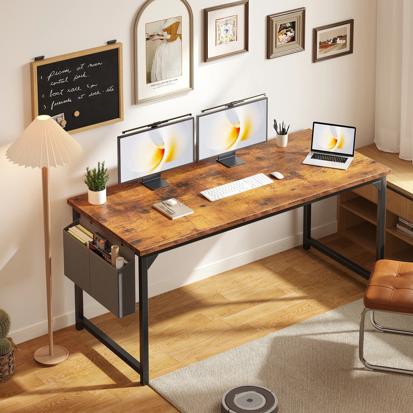JHK Computer Office Desk With Storage And Metal Frame