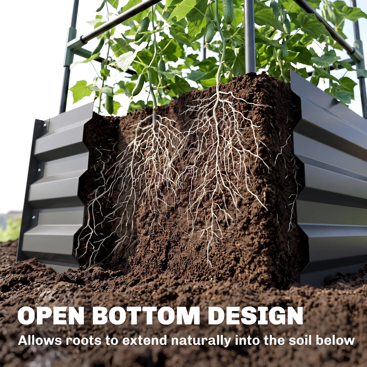 Outsunny Galvanized Raised Garden Bed with Tomato Cage and Ventilation