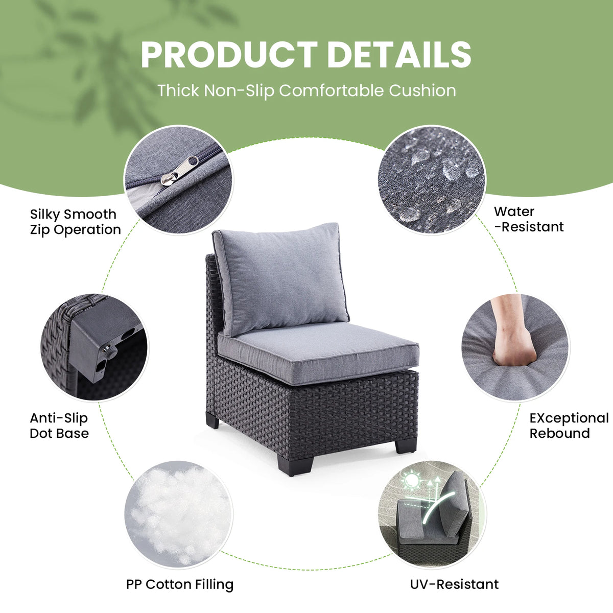 Soohow Patio Sectional Sofa Set With Ottoman Furniture Stain Resistant